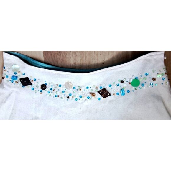 Basil & Maude 8 Linen Blend A-Line Side Zip Skirt Sequins Beads Boho - Picture 3 of 14